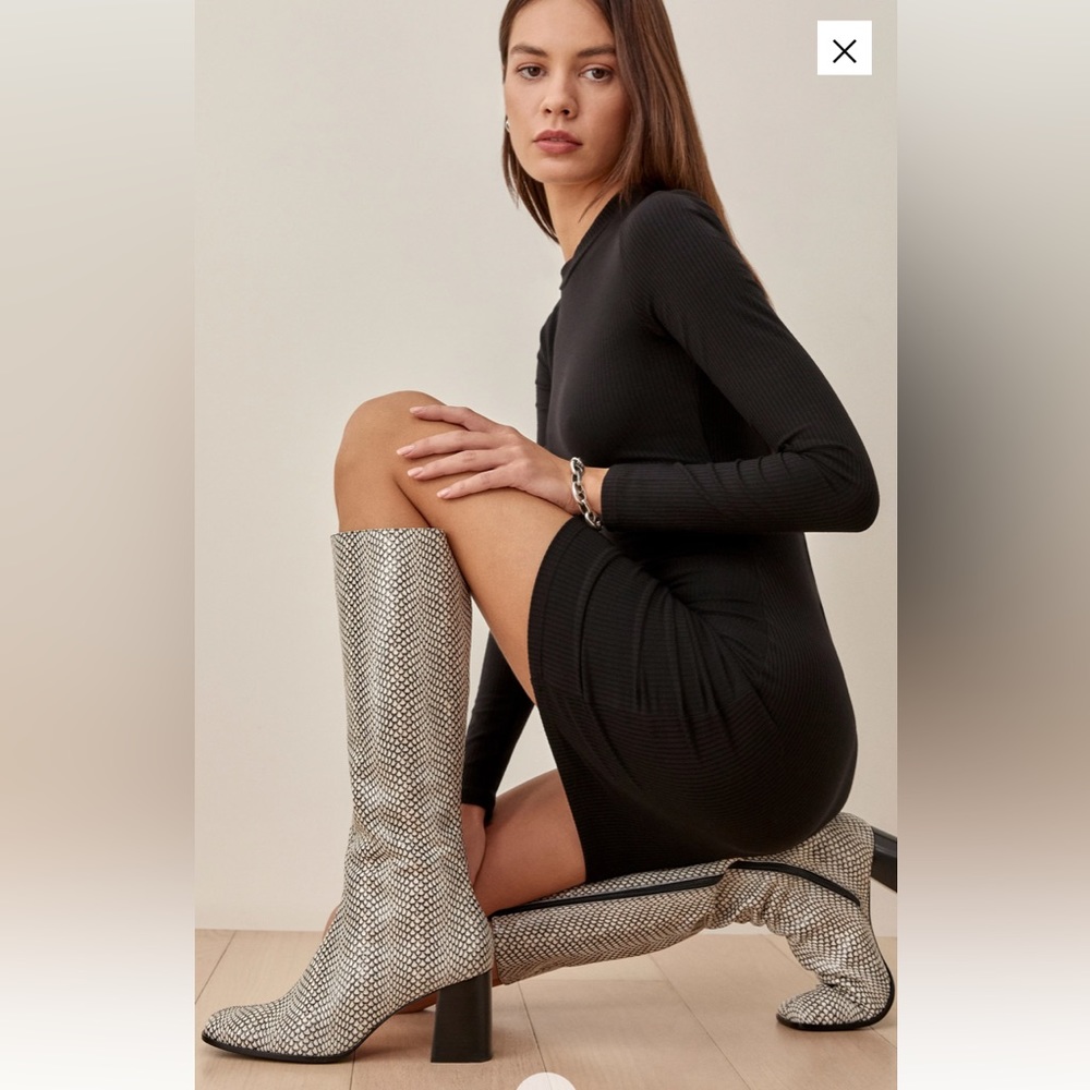 Reformation Nylah Nappa Knee Boot in Spotted Snake
